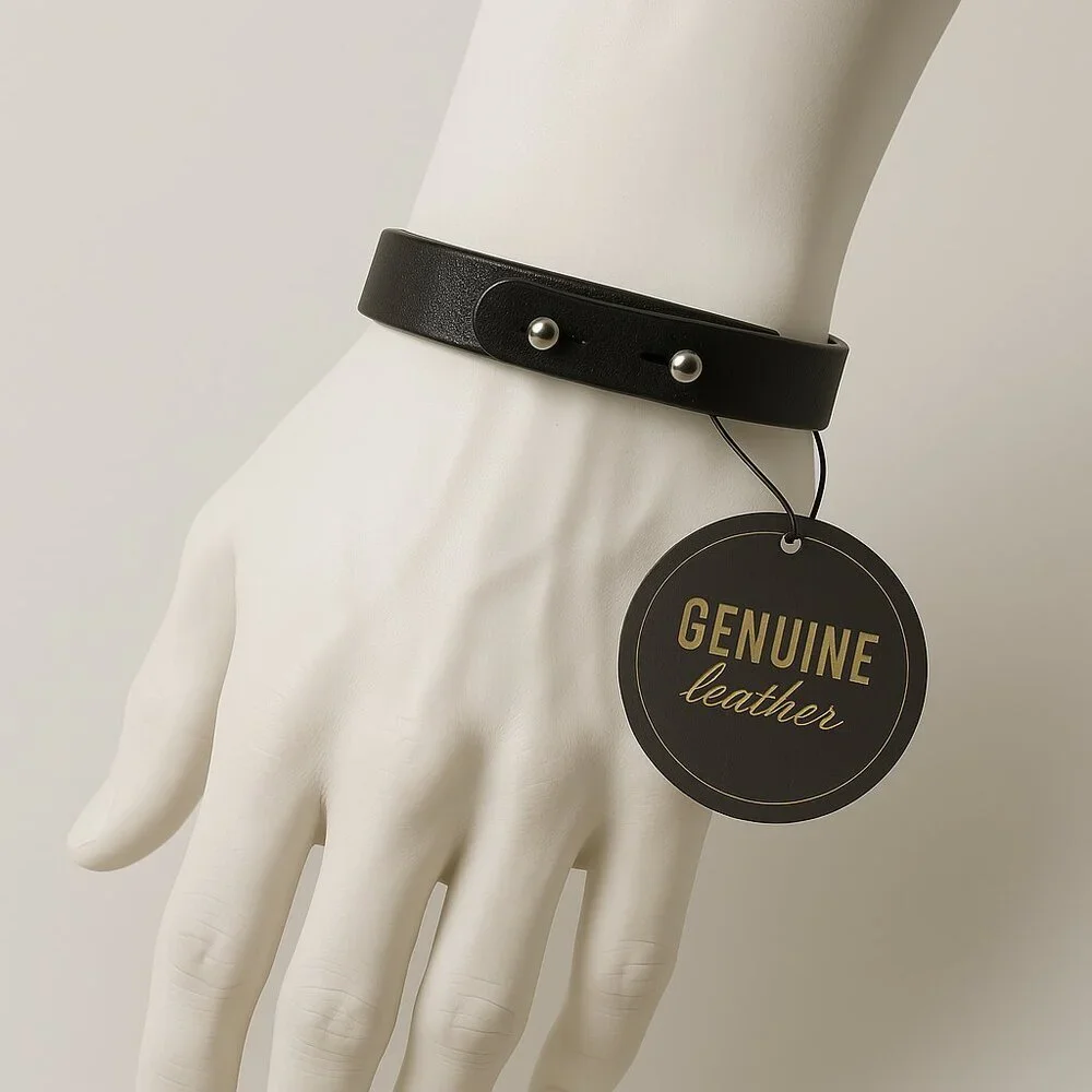 2/$30 Men's Black Genuine Leather Bracelet – Adjustable Cuff w/ Silver Stud